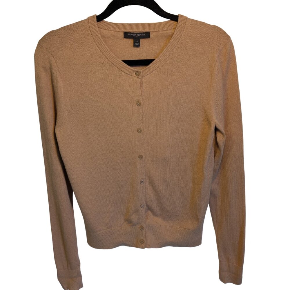 Banana Republic Camel Cotton-Cashmere Button-Front Cardigan | Size Small